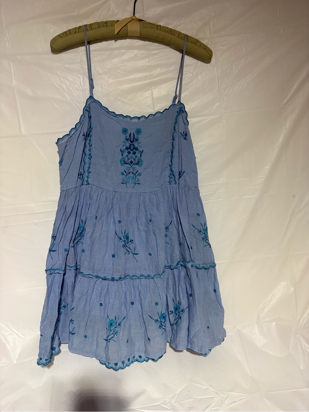 Urban Outfitters Light Blue Embroidered Tiered Camisole